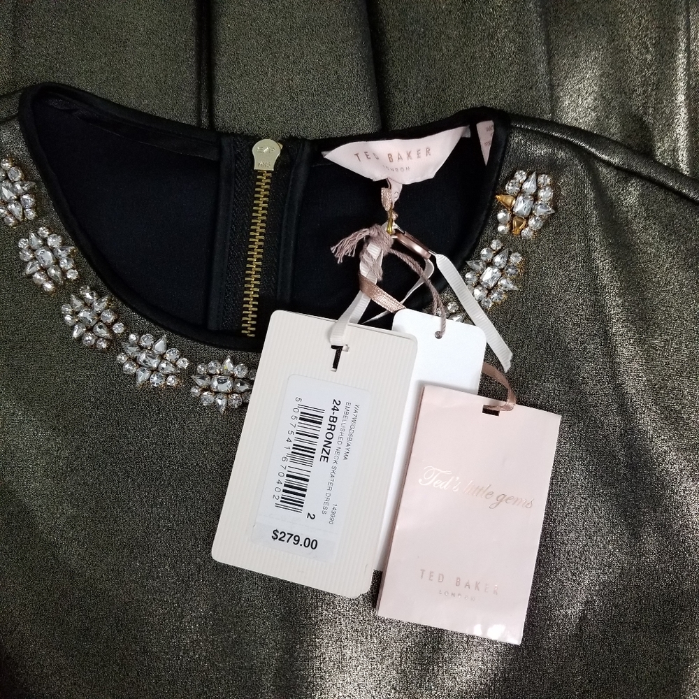 🍒NWT🍒 TED BAKER BEJEWELED FIT & FLARE DRESS - Picture 12 of 13